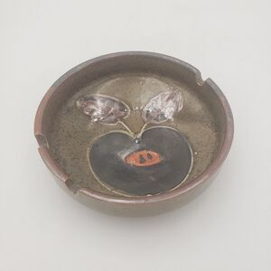 Vintage Stoneware Ashtray With Stylized Apple Motif Earth Tones 5" Circa 1970s